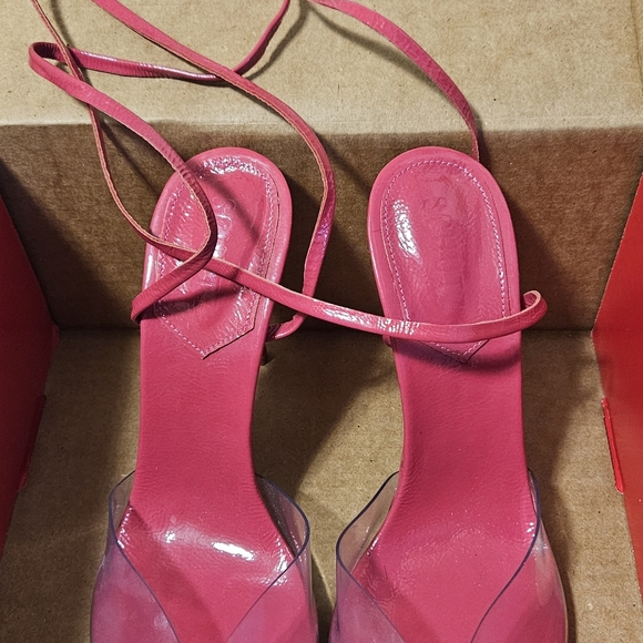 Fuschia Clear Toe Ankle Strapped Sandals - Picture 3 of 4
